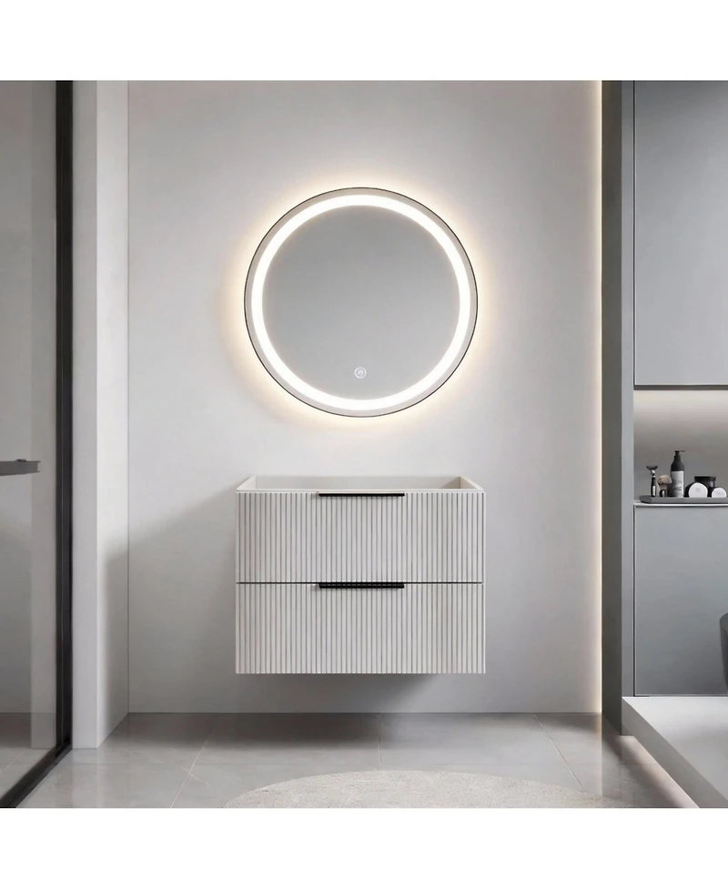 Phying 30 Inch Modern Fluted Bathroom Vanity Wall Mounted Floating Cabinet Sink Stylish Space Saving Bathroom Furniture for Home Apartment