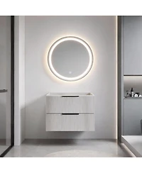 Phying 30 Inch Modern Fluted Bathroom Vanity Wall Mounted Floating Cabinet Sink Stylish Space Saving Bathroom Furniture for Home Apartment