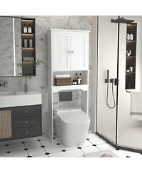 Phying Over The Toilet Storage Cabinet Wooden Bathroom Space Saver Shelf Multipurpose Wall Mount Bathroom Organizer Cabinet For Home Bathroom Storage