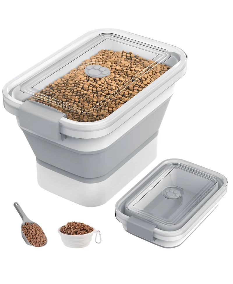 Aronkl Collapsible Pet Food Storage Container Airtight Lid With Scoop Bowl For Dog Cat Food Rice Flour