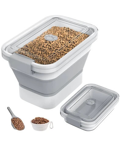 Aronkl Collapsible Pet Food Storage Container Airtight Lid With Scoop Bowl For Dog Cat Food Rice Flour