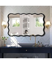 Laoties 40" x 28" Wavy Solid Wood Wall Mirror, Modern Decorative Mirror for Living Room and Entryway