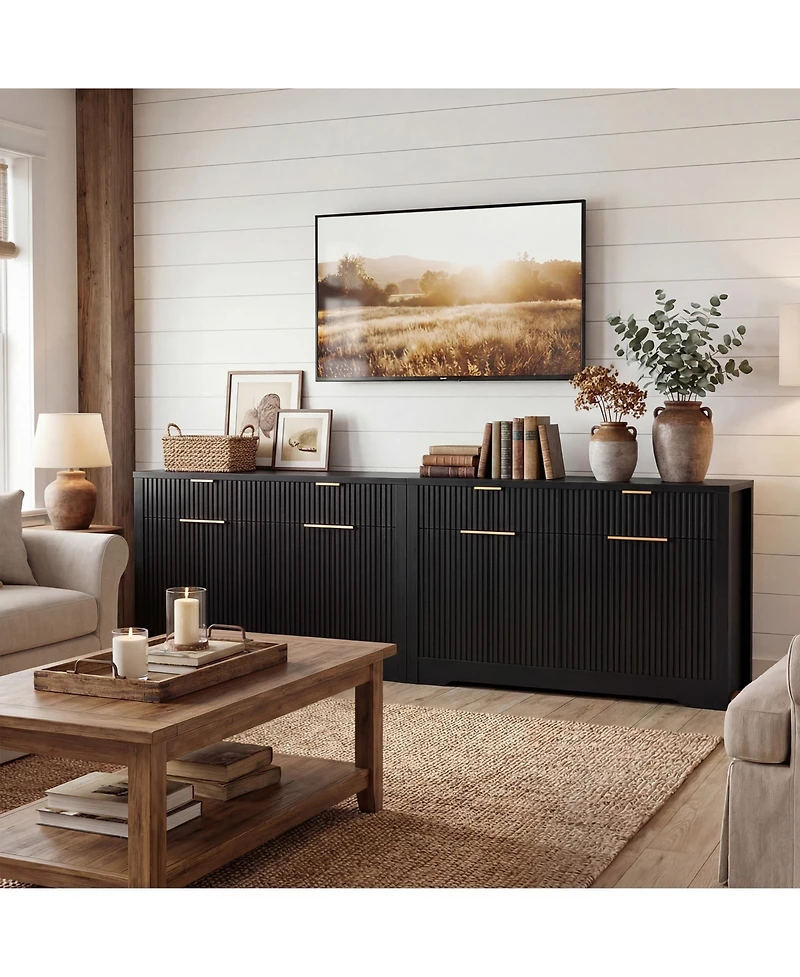 Aheaplus 55" Wood Modern Sideboard Buffet Cabinet with Door and Storage Drawers