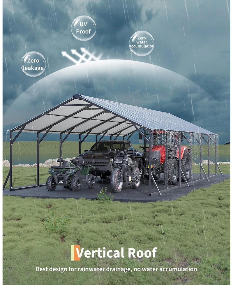 gaomon Heavy Duty Steel Metal Carport Outdoor Storage Shelter with Vertical Roof