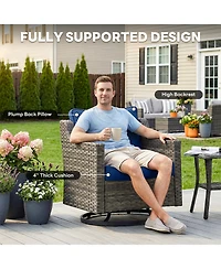 Pocassy Patio Furniture Set with Fire Pit Table, Swivel Chairs, Sofa, 4pcs Wicker Conversation Set for Deck Yard and Poolsid