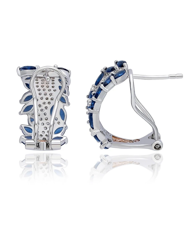 Suzy Levian New York Sterling Silver Pave Cubic Zirconia Marquise Burst Huggie Earrings