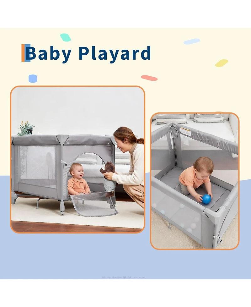 homfan 41 x 29 31 Inches Baby Playard with One-Button Fold, Portable Travel Playpen for Indoor Outdoor Use
