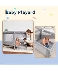 homfan 41 x 29 31 Inches Baby Playard with One-Button Fold, Portable Travel Playpen for Indoor Outdoor Use
