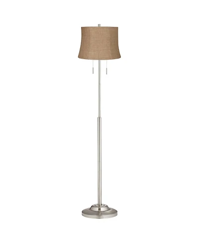 360 Lighting Abba Modern Floor Lamp Standing 66" Tall Brushed Nickel Natural Burlap Fabric Drum Shade for Living Room Bedroom Office House Home