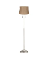 360 Lighting Abba Modern Floor Lamp Standing 66" Tall Brushed Nickel Natural Burlap Fabric Drum Shade for Living Room Bedroom Office House Home