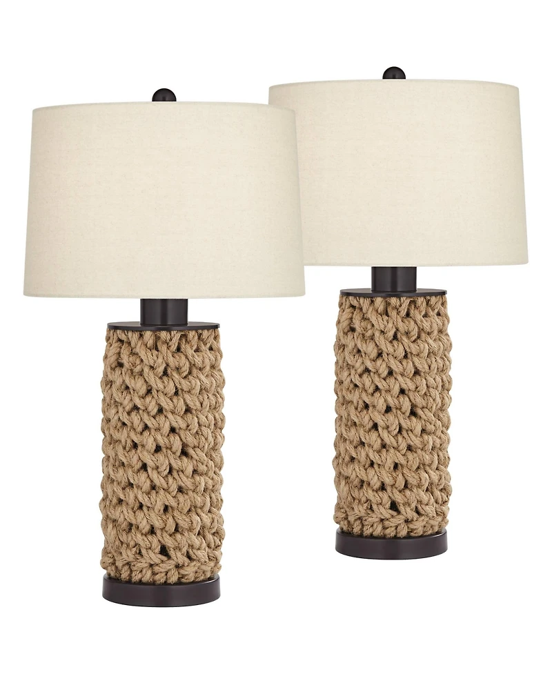360 Lighting Ciera 25 1/4" High Farmhouse Rustic Modern Table Lamps Set of 2 Natural Bronze Rope Wrapped Living Room Bedroom