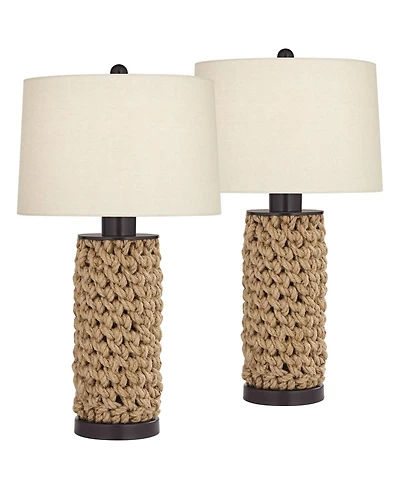 360 Lighting Ciera 25 1/4" High Farmhouse Rustic Modern Table Lamps Set of 2 Natural Bronze Rope Wrapped Living Room Bedroom
