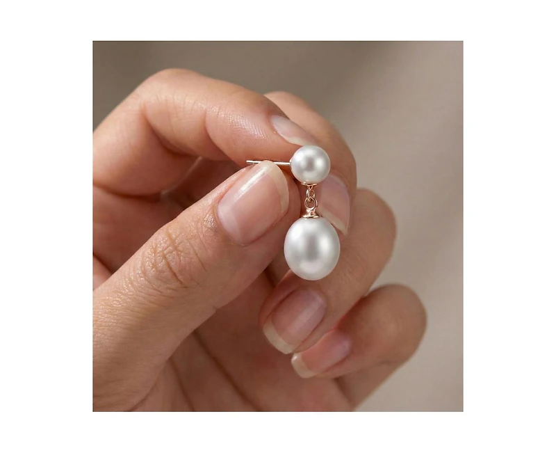 Genevive Elegant Sterling Silver Freshwater Pearl Dainty Drop Earrings