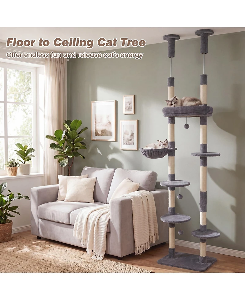 Gymax 6-tier Floor to Ceiling Cat Tree w/Plush Bed Hammock Sisal Scratching Posts