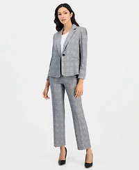 Anne Klein Essentials Petite Plaid One Button Blazer Plaid Pull On Ankle Pants