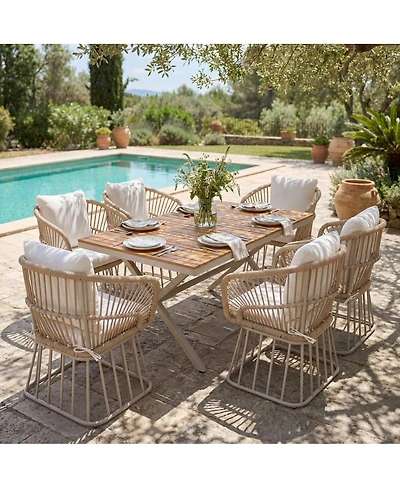 Asagikoiai 7-Piece Outdoor Dining Set with Solid Teak Wood Table and Rope Chairs