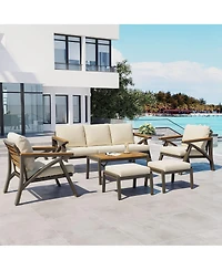 Asagikoiai 6-Piece Outdoor Patio Furniture Set, 7-Seat Steel Frame Conversation Sofa Set