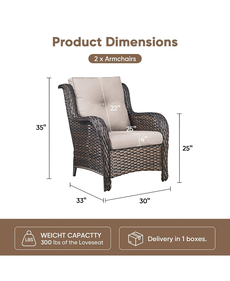 Pocassy High Back Patio Chairs Set of 2 - Wicker Outdoor Seating, Wide Armrests Rattan Club Chair with Removable Cushion