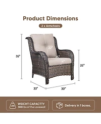 Pocassy High Back Patio Chairs Set of 2 - Wicker Outdoor Seating, Wide Armrests Rattan Club Chair with Removable Cushion