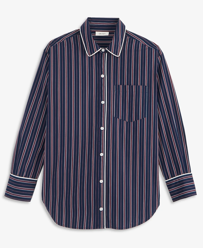 On 34th Women's Striped Poplin Long-Sleeve Button Down Shirt, Macy's Exclusive