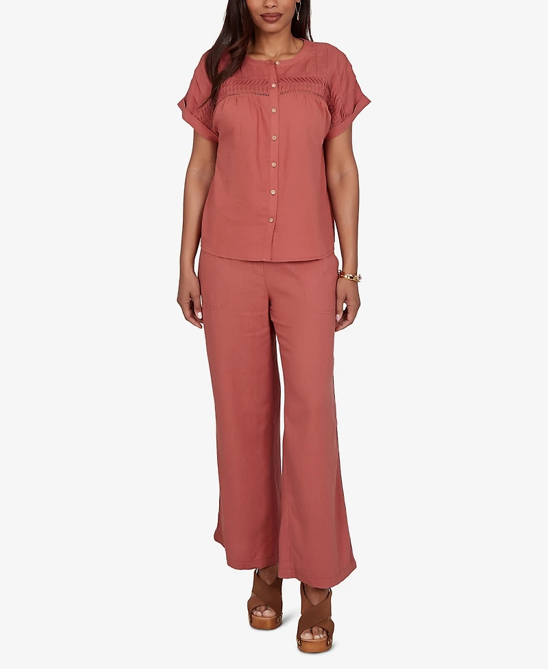 Ruby Rd. Petite Lightweight Pleated Short-Sleeve Top