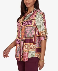Ruby Rd. Petite Tropical Patchwork Voile Button Front Top