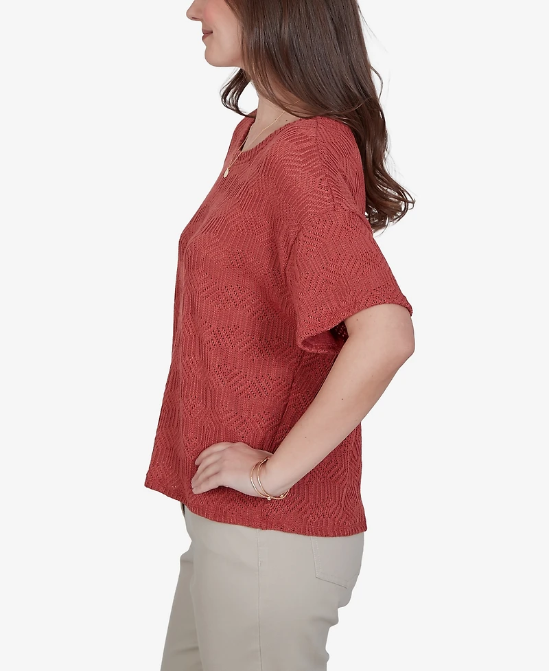 Ruby Rd. Petite Crochet Diamond Textured Knit Top