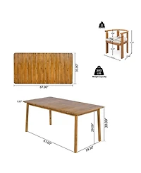 Asagikoiai 7-Piece Acacia Wood Patio Dining Set with Armrest Chairs and Cushions