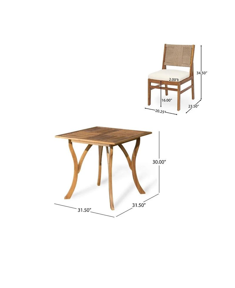 Asagikoiai 5-Piece Acacia Wood Outdoor Dining Set with Wicker Chairs and Cushions