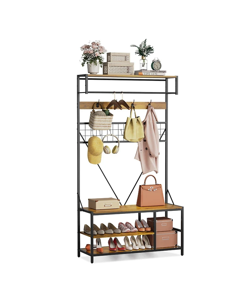 gaomon 5-in-1 Freestanding Hall Tree with Bench and Shoe Storage, Entryway Organizer for Hallway, Mudroom, Bedroom