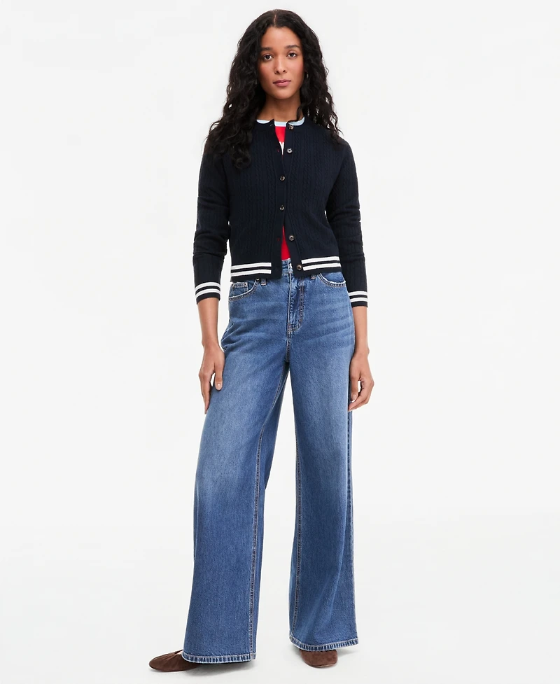 On 34th Women's Tipped Cable Crewneck Cardigan, Macy's Exclusive