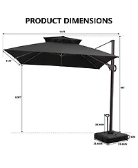 Pellebant Outdoor Patio Double Top 11x11Feet Square Aluminum Cantilever Umbrella with Rod Wheel Base