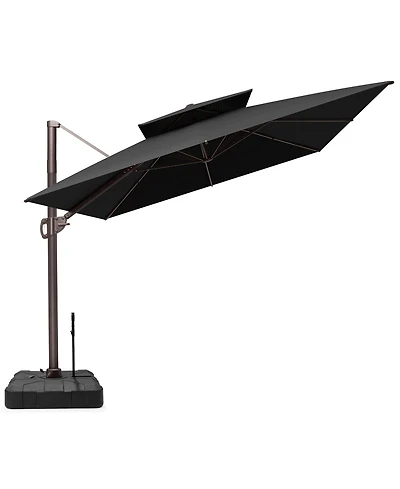 Pellebant Outdoor Patio Double Top 9X12Feet Aluminum Cantilever Umbrella With Rod Wheel Base