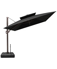 Pellebant Outdoor Patio Double Top 9X12Feet Aluminum Cantilever Umbrella With Rod Wheel Base