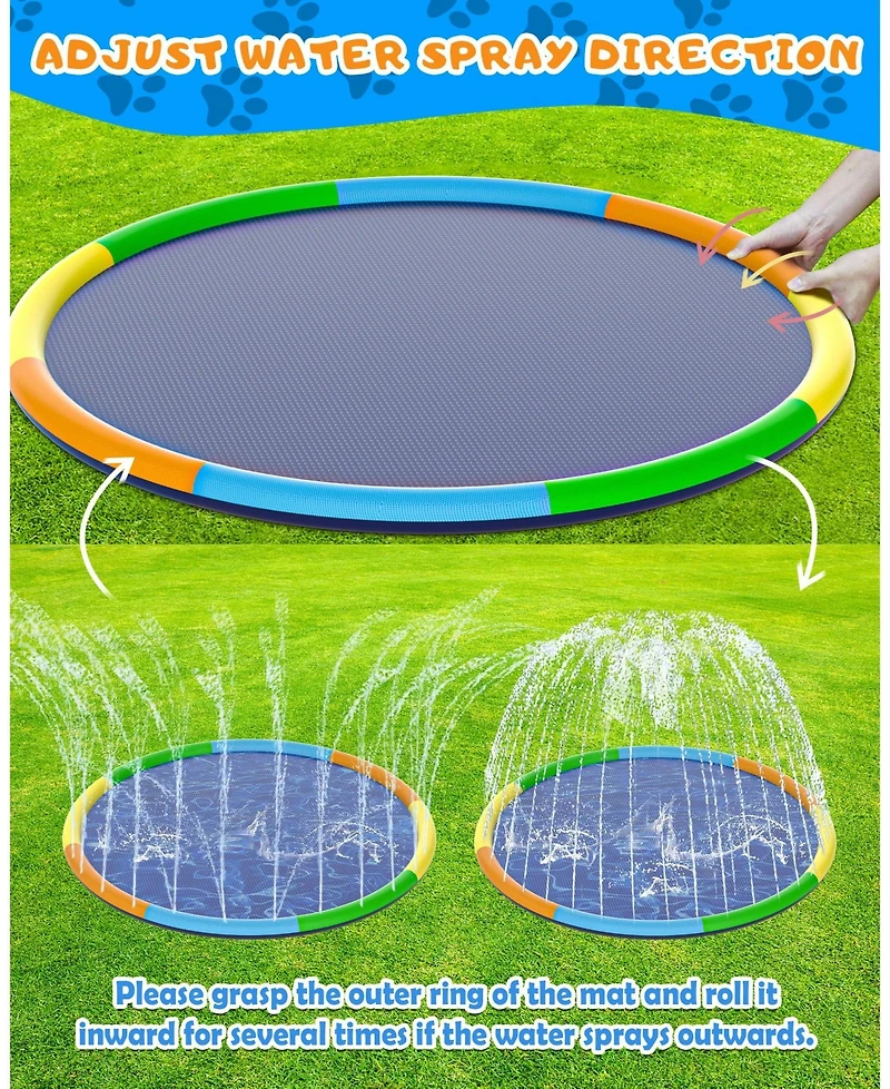 Aofar 157" Splash Pad Sprinkler Play Mat Dogs Pets Outdoor Foldable Summer