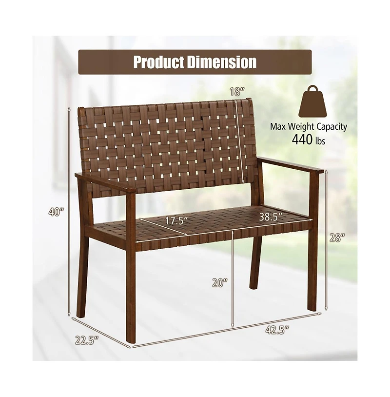 Boyel Living Outdoor All Weather Bench with Solid Rubber Wood Frame and Hand Woven Pu Leather