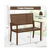 Boyel Living Outdoor All Weather Bench with Solid Rubber Wood Frame and Hand Woven Pu Leather