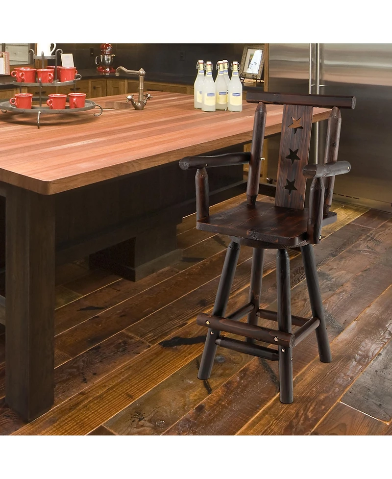 Costway Wooden Bar Stools Swivel Bar Height Kitchen Patio Chairs with Armrest