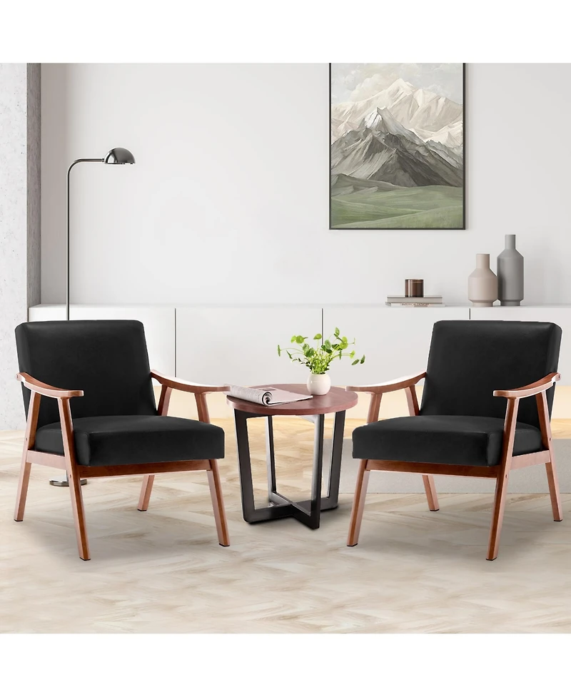 Clihome Mid-Century Accent Chair, Solid Wood Lounge Chair with Extra-Thick Backrest, Wingback Chairs