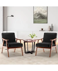 Clihome Mid-Century Accent Chair, Solid Wood Lounge Chair with Extra-Thick Backrest, Wingback Chairs