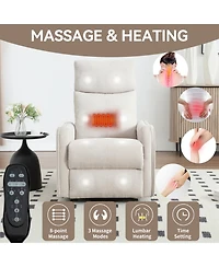 Clihome Heat Massage Manual Recliner Chair with Rocker and Swivel Fabric for Living Room