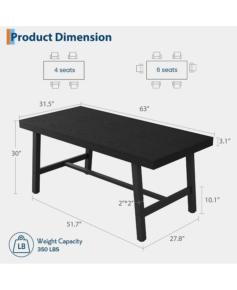 homfan Rectangular Dining Table for Industrial Kitchen with Metal Frame, Space-Saving or Work