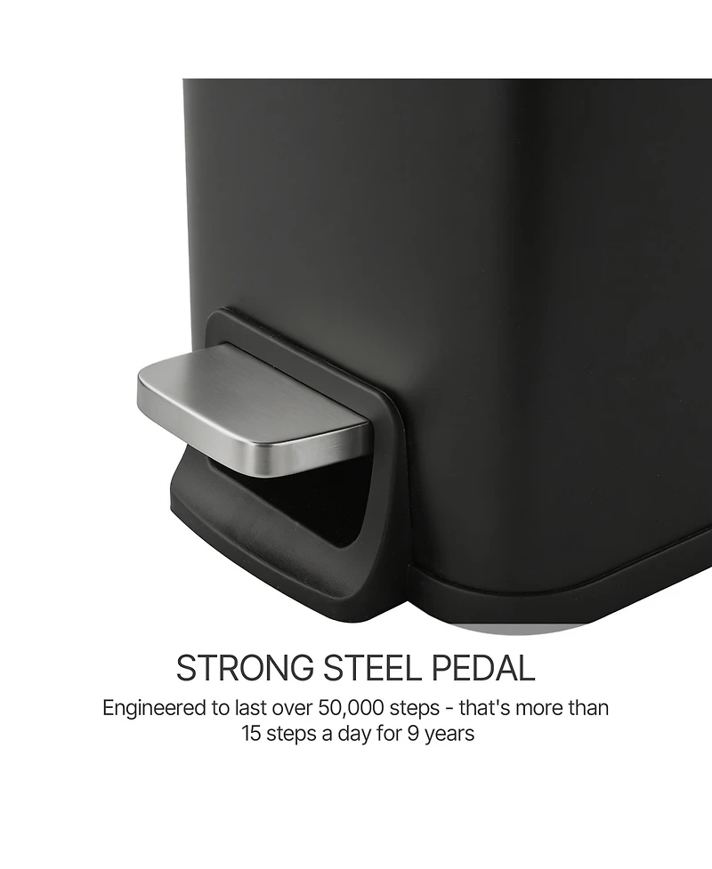 Mega Casa 1.6 Gallon Stainless Steel Slim Bathroom Trash Can with Lid, Small Garbage Can, Black