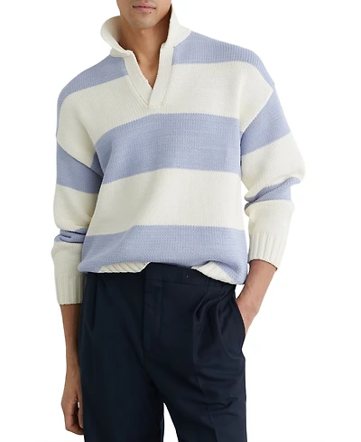 Reiss Men's Winger Open Collar Block Stripe Rugby Jumper