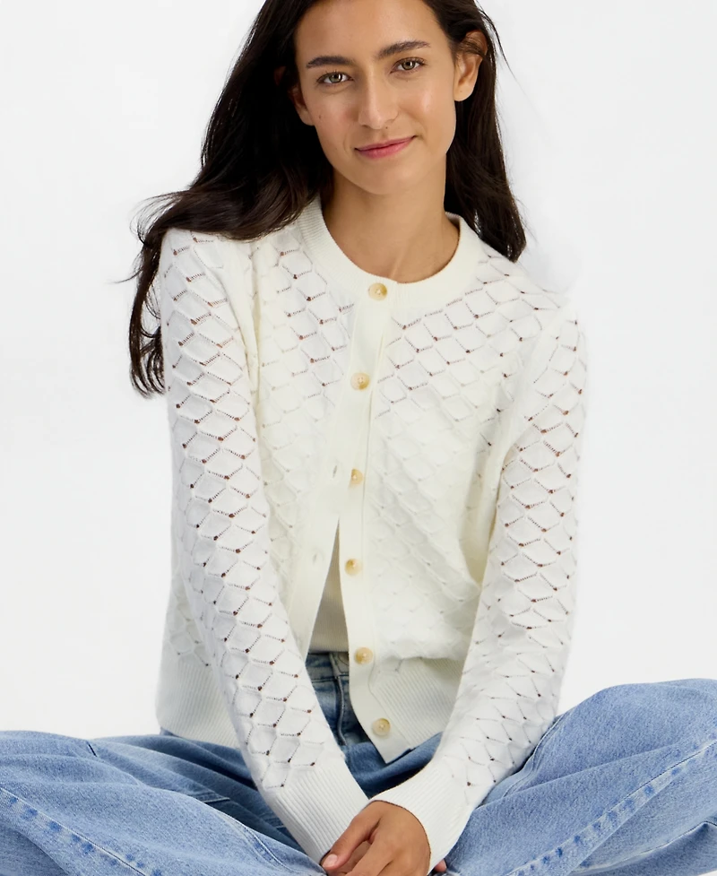 On 34th Women's Pointelle Crewneck Cardigan, Macy's Exclusive