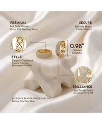 Sterling Silver 14k Gold Plated Cubic Zirconia Pave Hoop Earrings