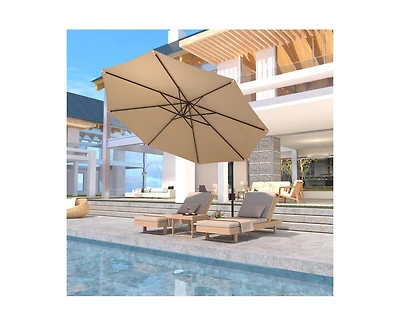 Erommy 10 Feet Cantilever Umbrella, Easy Tilt, 99.9 Percentage Uv Protection, Iron Frame for Garden, Pool, Backyard