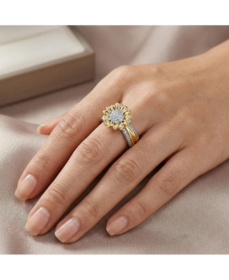 Rachel Glauber Unique Two-Tone Radiant Pave Cz Flower-Inspired Ring
