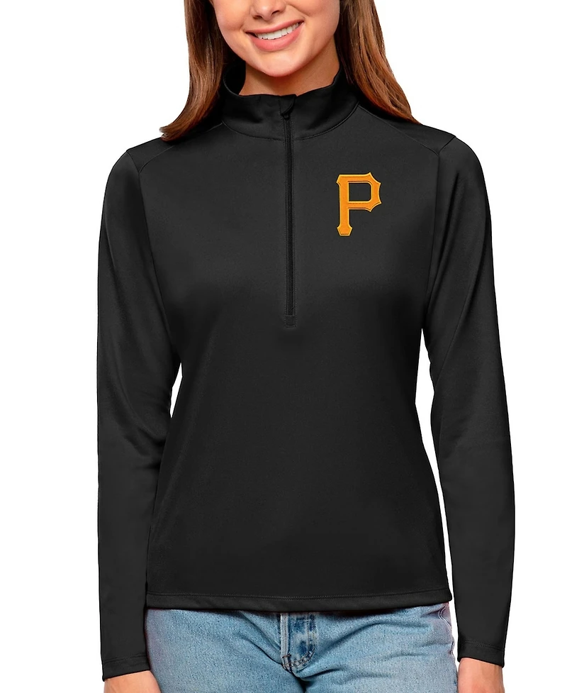 Antigua Women's Black Pittsburgh Pirates Tribute Quarter-Zip Pullover Top