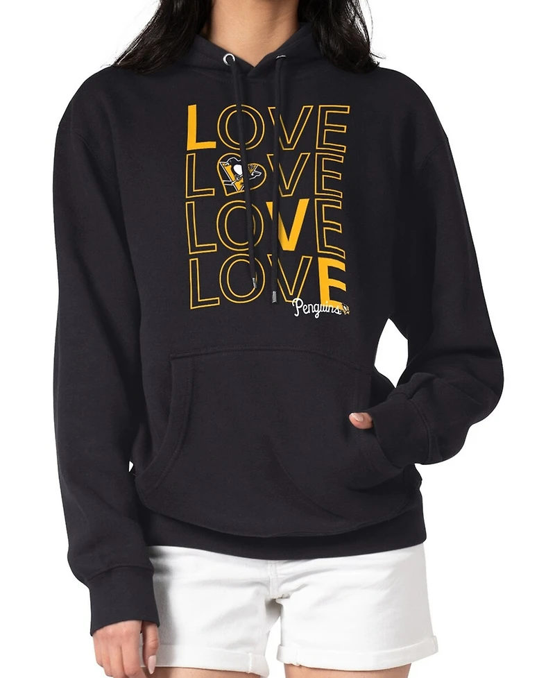 G-iii 4Her by Carl Banks Women's Black Pittsburgh Penguins Hockey Love Fleece Pullover Hoodie